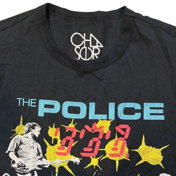 CHA SOR Men's Multi-Color Black Graphic Tee Shirt, "The Police" Band Tee, Size M - Picture 2 of 6
